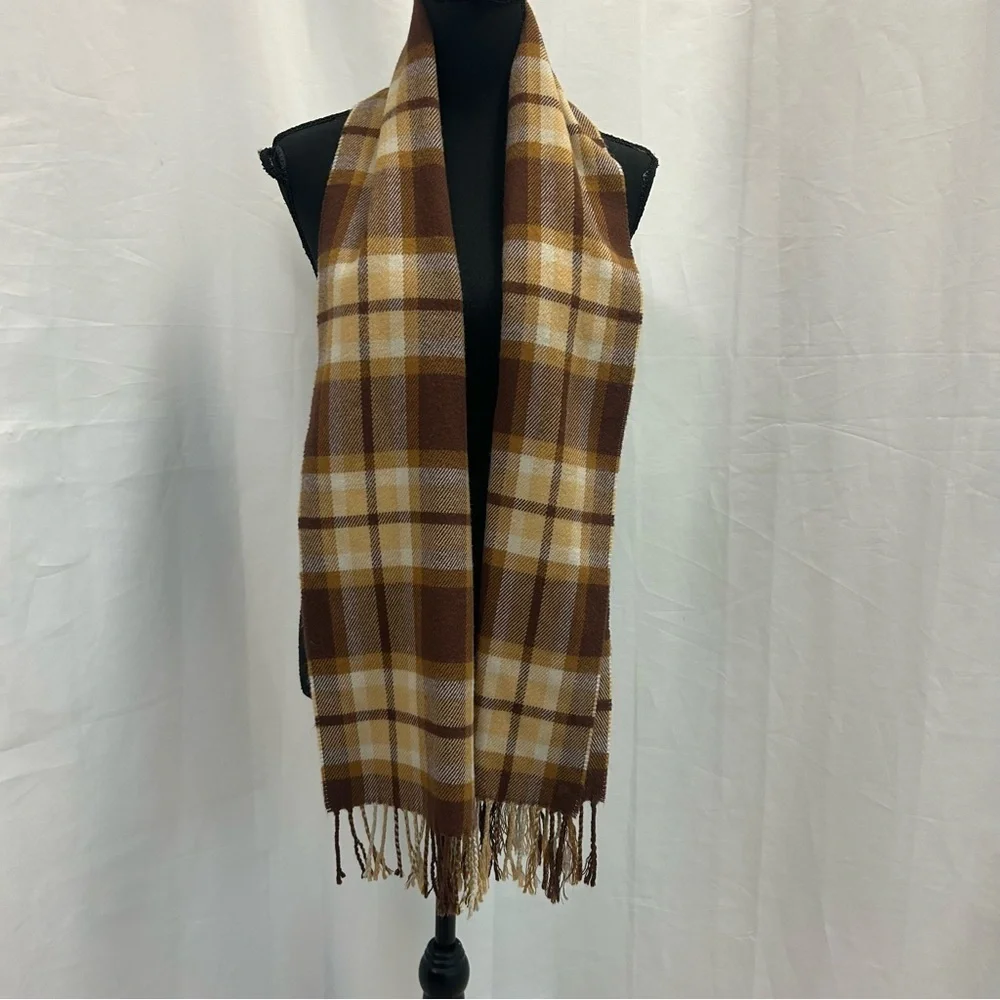 Dark brown camel brown plaid check soft fall winter scarf